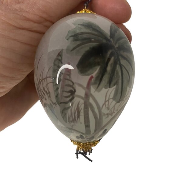 Chinese painted glass egg redwood stand cat butterfly reverse paint 7.5" - Picture 10 of 16